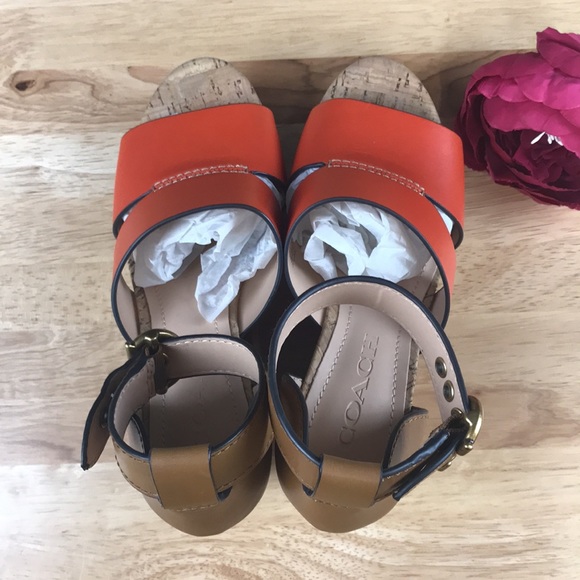 Coach Geranium/Light Saddle Leather Wedge Sandal 5.5 - Picture 4 of 8